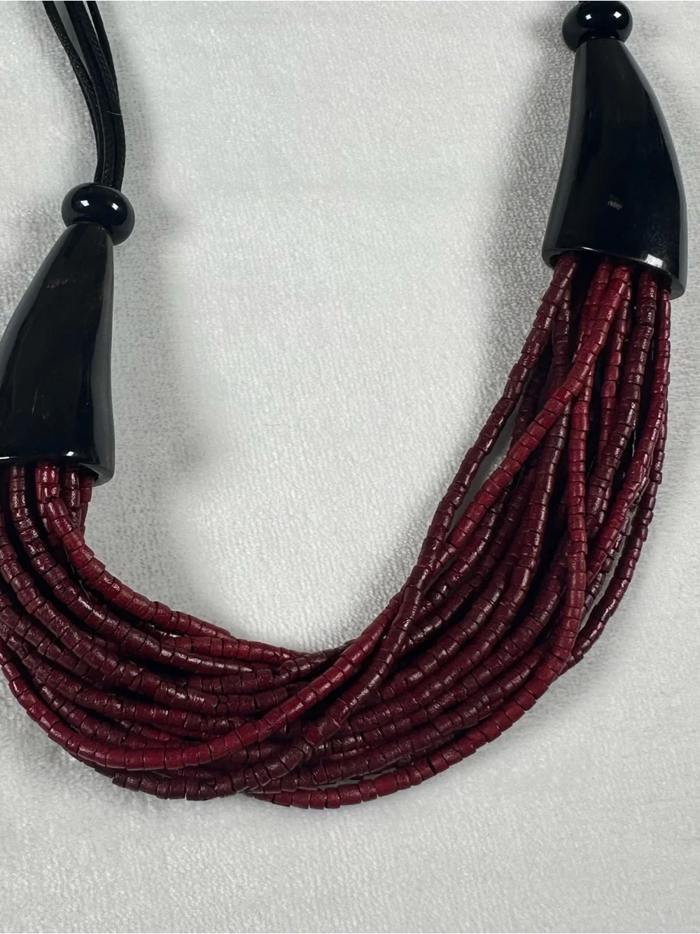 Multi-Strand Burgundy Bead Necklace with Black Accents